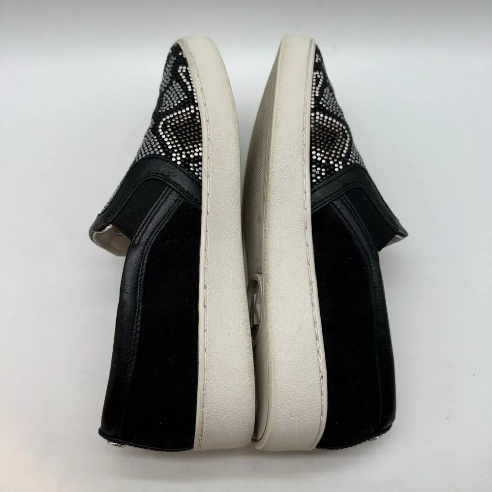 Michael Kors MK Leo Beaded Suede Loafers Women's 7.5M Black White Slip On Shoes